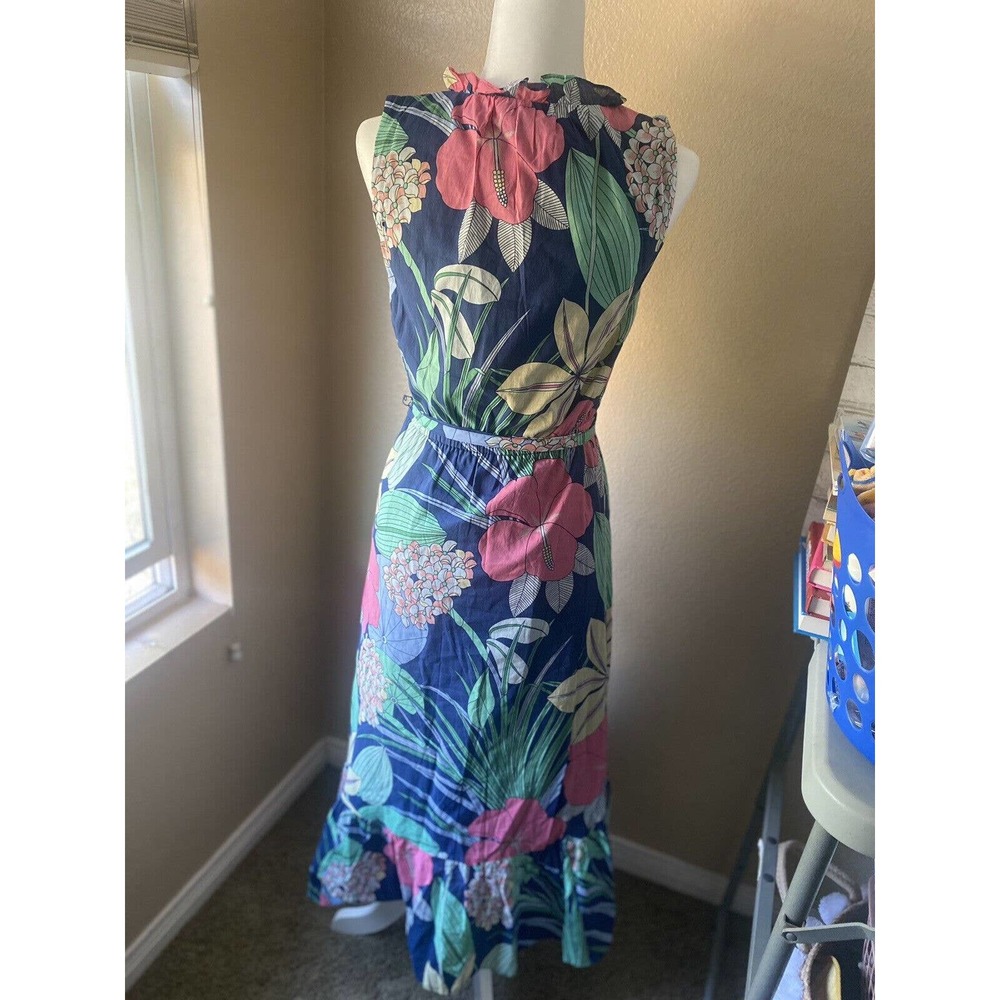 NWT Talbots Hibiscus Tropical Floral Print Midi Maxi Dress Size 4P Blue Pink - Picture 4 of 6
